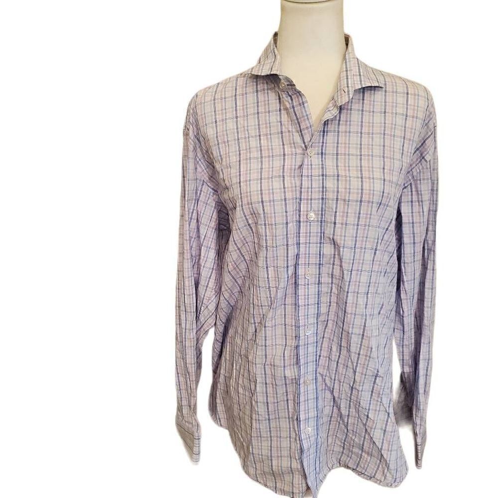Ledbury Pastel Purple Blue Plaid 100% Cotton Long Sleeve Dress Shirt Tall